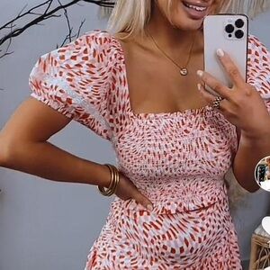 Reset- Pink & Red Smocked Peasant Crop Top | Boho Vibes | Size M ❤️🌸